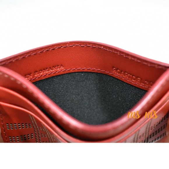 Nwt Burberry red Sandon Perforated Check CARD CASE - Picture 4 of 5
